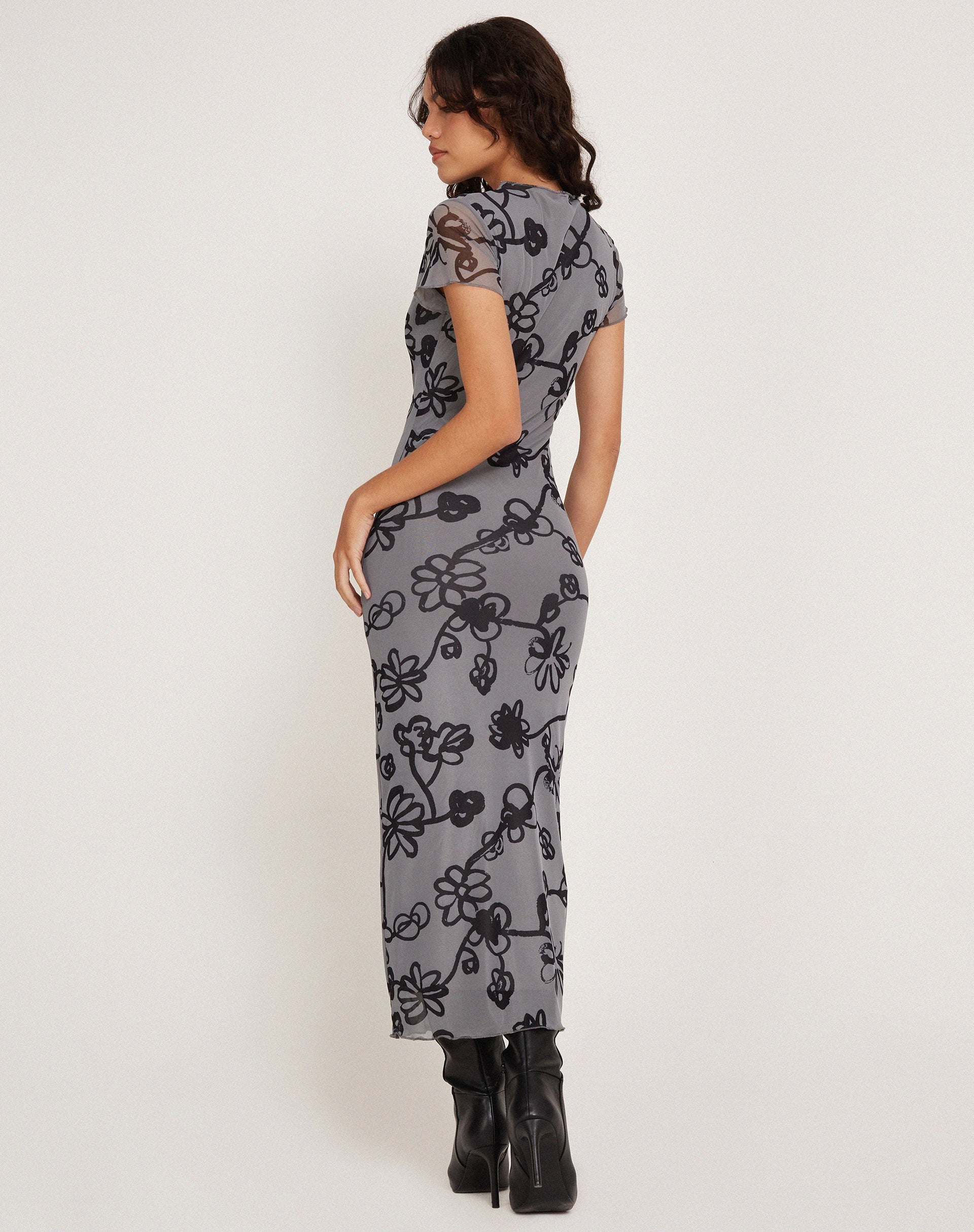 Image of Maruza Midikleid aus Mesh Doodle Flower Grau