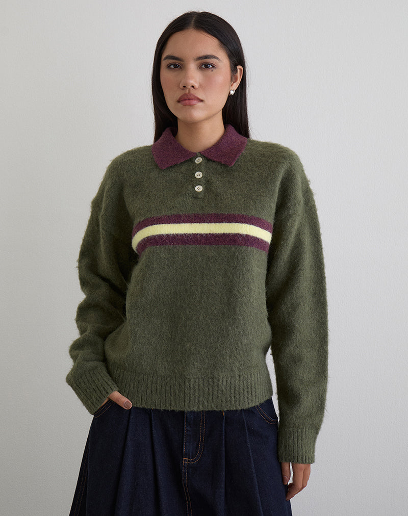 Bild von Marvina Jumper in Strickgrün mit gelbem Streifen