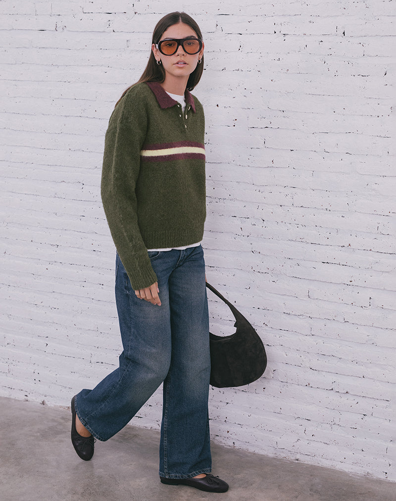 Marvina Pullover aus Strick, grün mit gelben Streifen