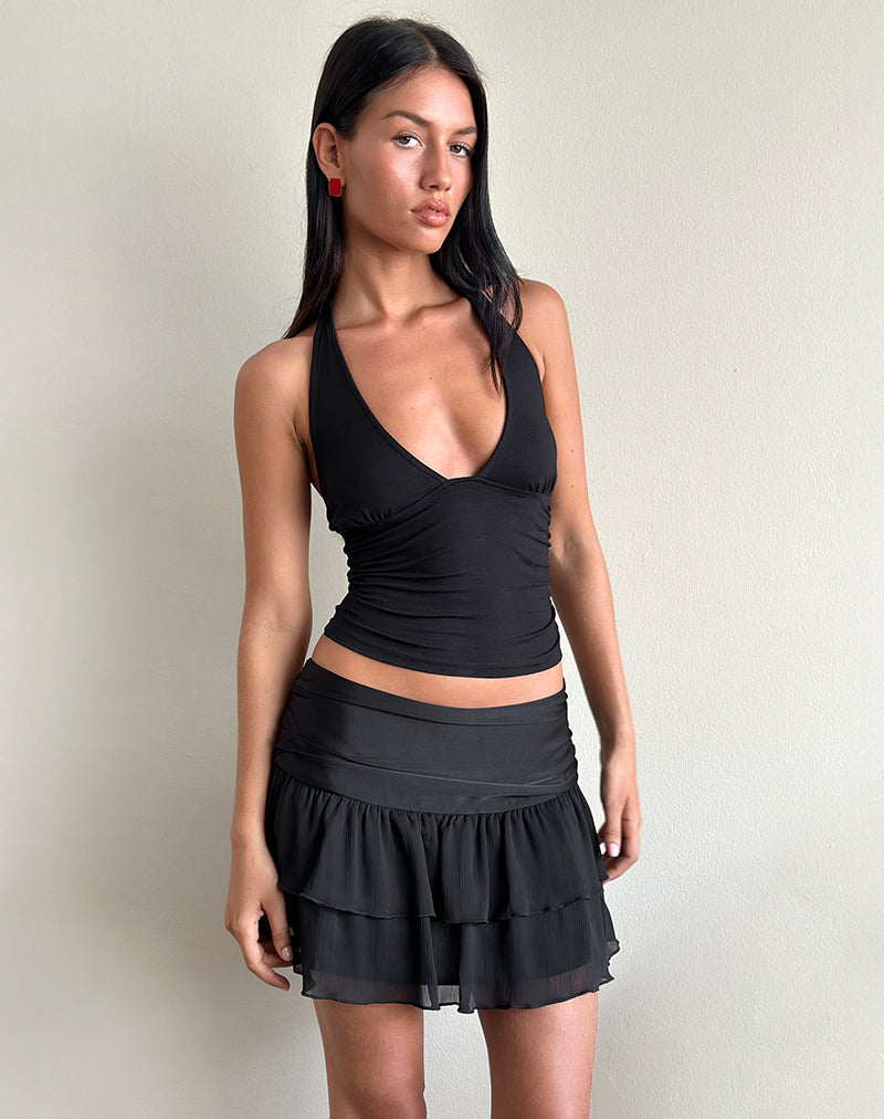 Masama Rüschenminirock aus schwarzem Satin und Chiffon