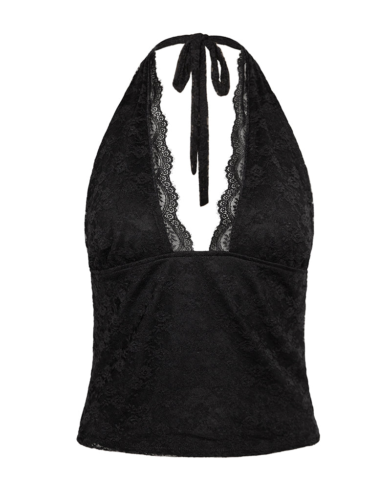 Image of Matua Neckholder-Top aus Klee-Spitze Schwarz