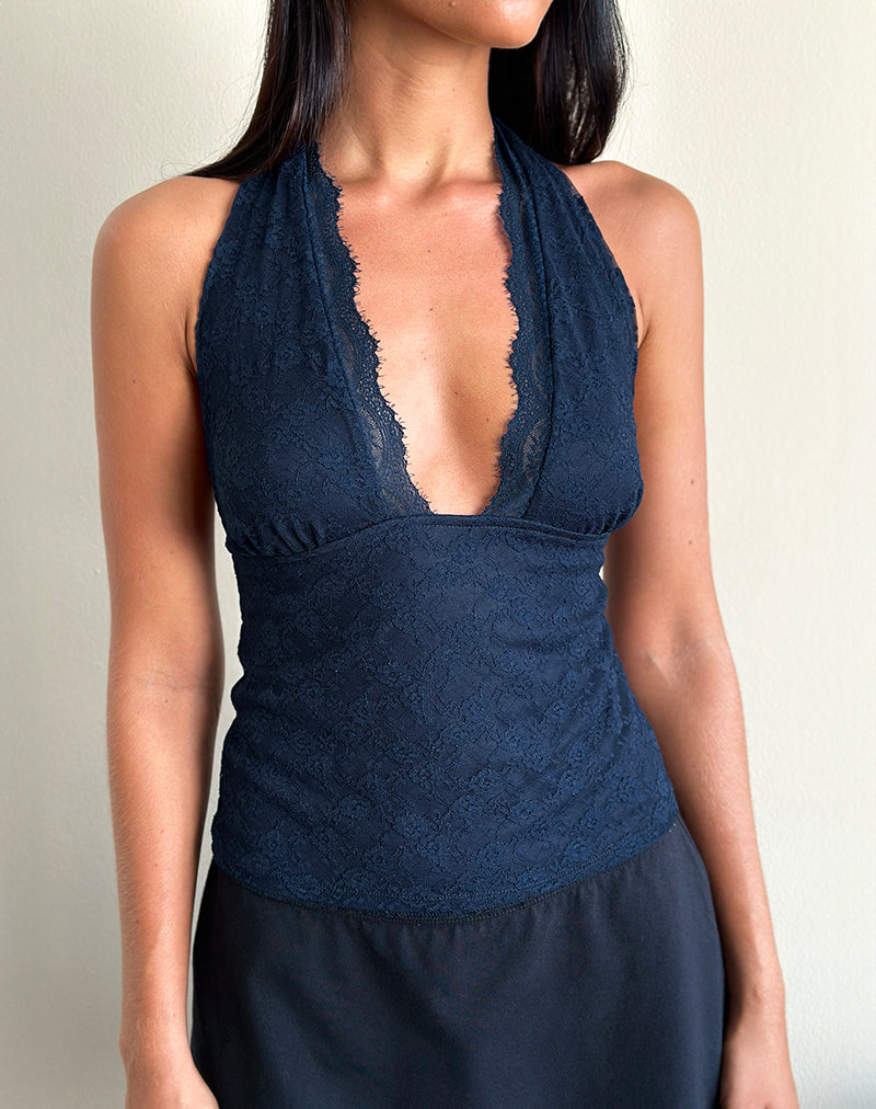 Matua Neckholder-Top aus Klee-Spitze Navy