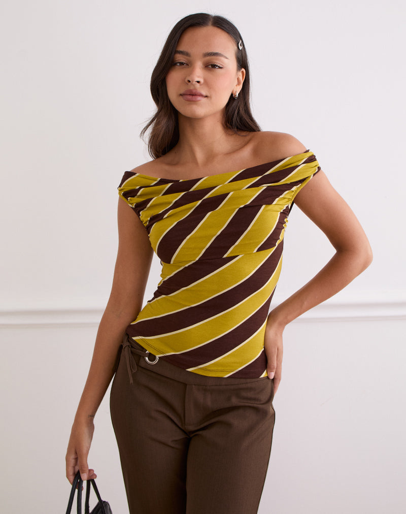 Image of Maurisia Schulterfreies Top mit Retro-Streifen Gelb