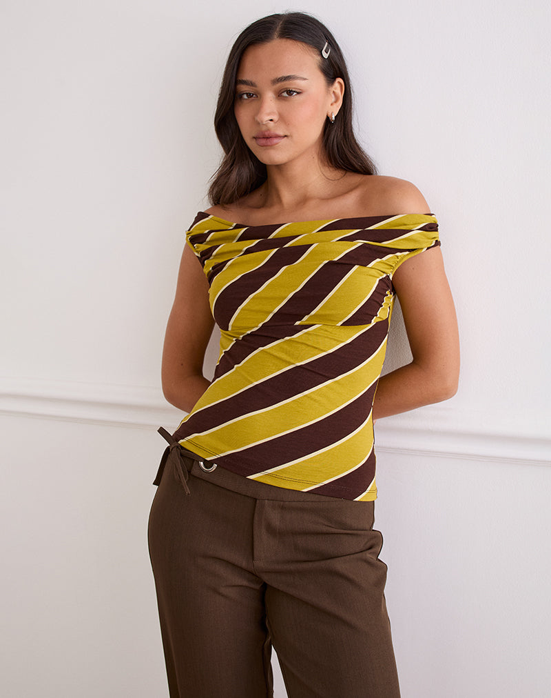 Image of Maurisia Schulterfreies Top mit Retro-Streifen Gelb
