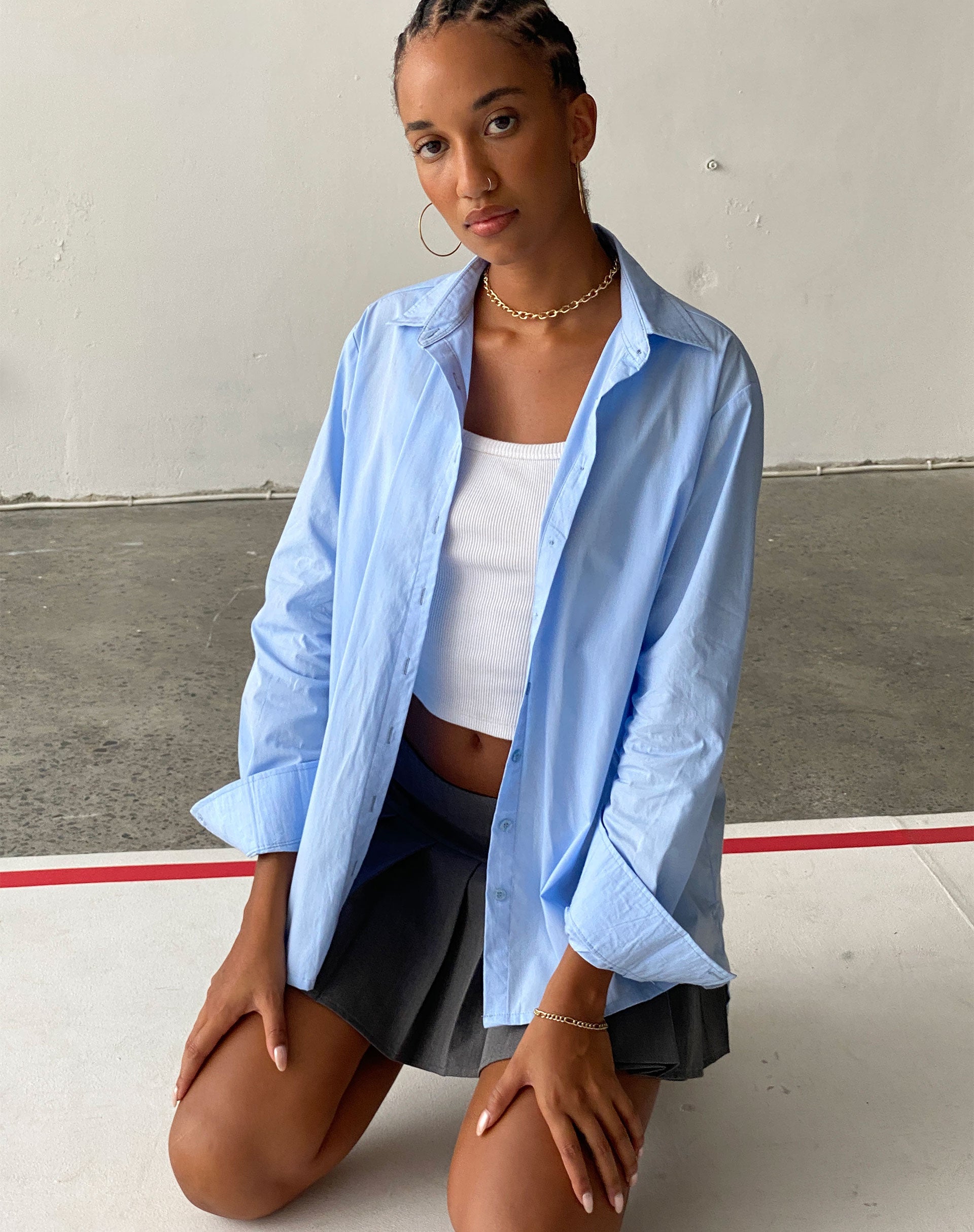 Image of Mavis Button Up Hemd aus Popeline Himmelblau