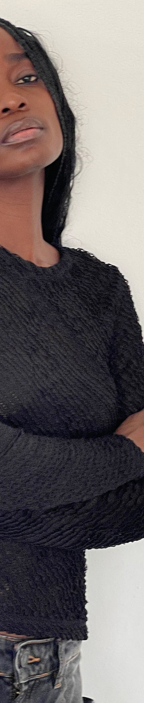 Image of Maya Langarm-Top aus strukturiertem Schwarz