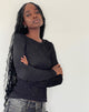 Image of Maya Langarm-Top aus strukturiertem Schwarz