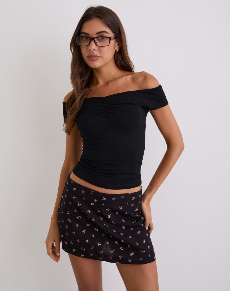 Mayomi Schulterfreies gerüschtes Top in Schwarz