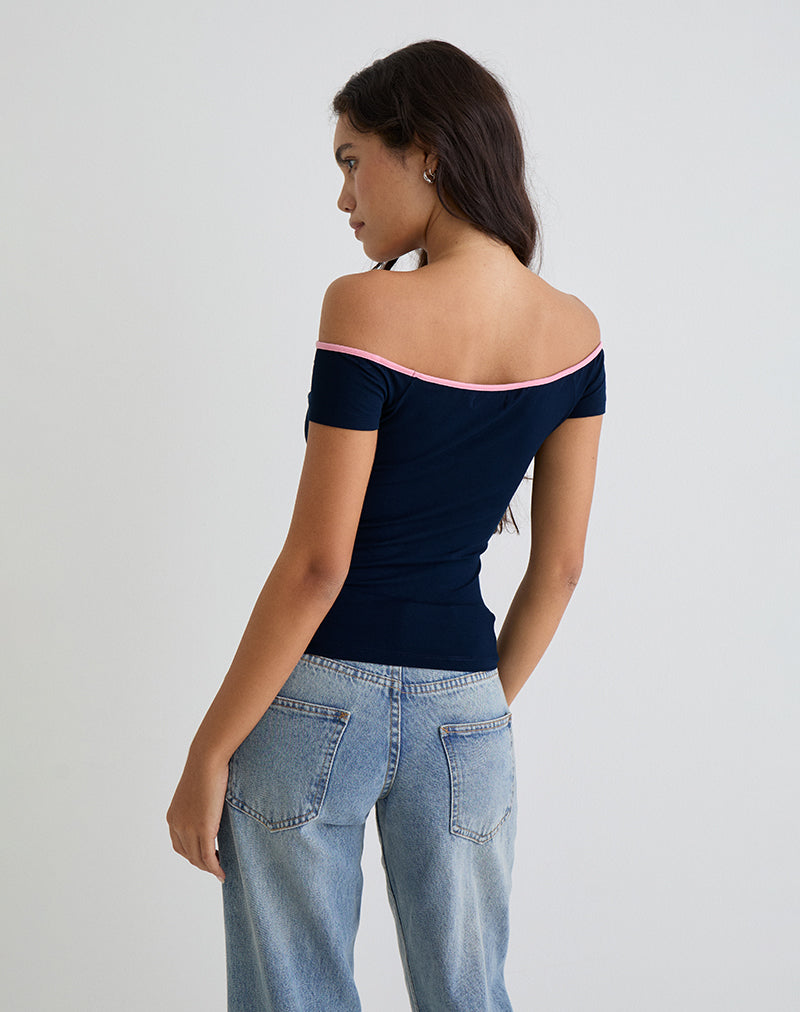 Image Mayomi Schulterfreies Oberteil in Marineblau mit rosa Bändern