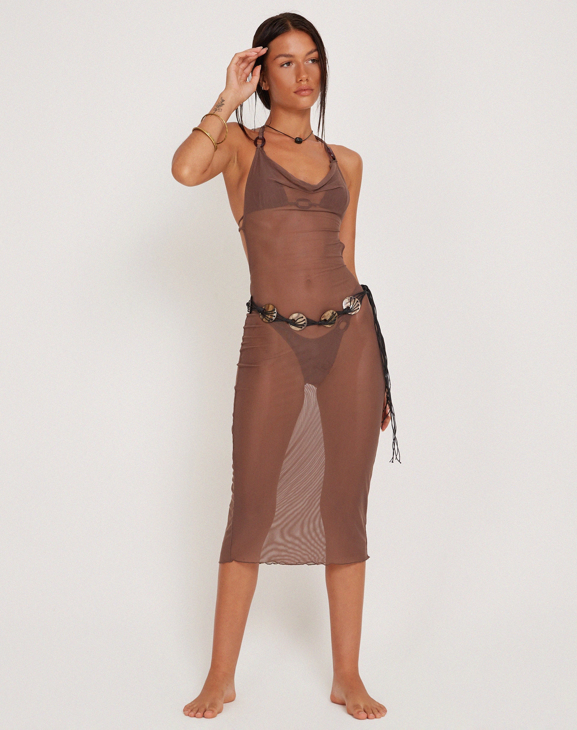 Image of Maysa Midikleid aus Mesh Kaffee