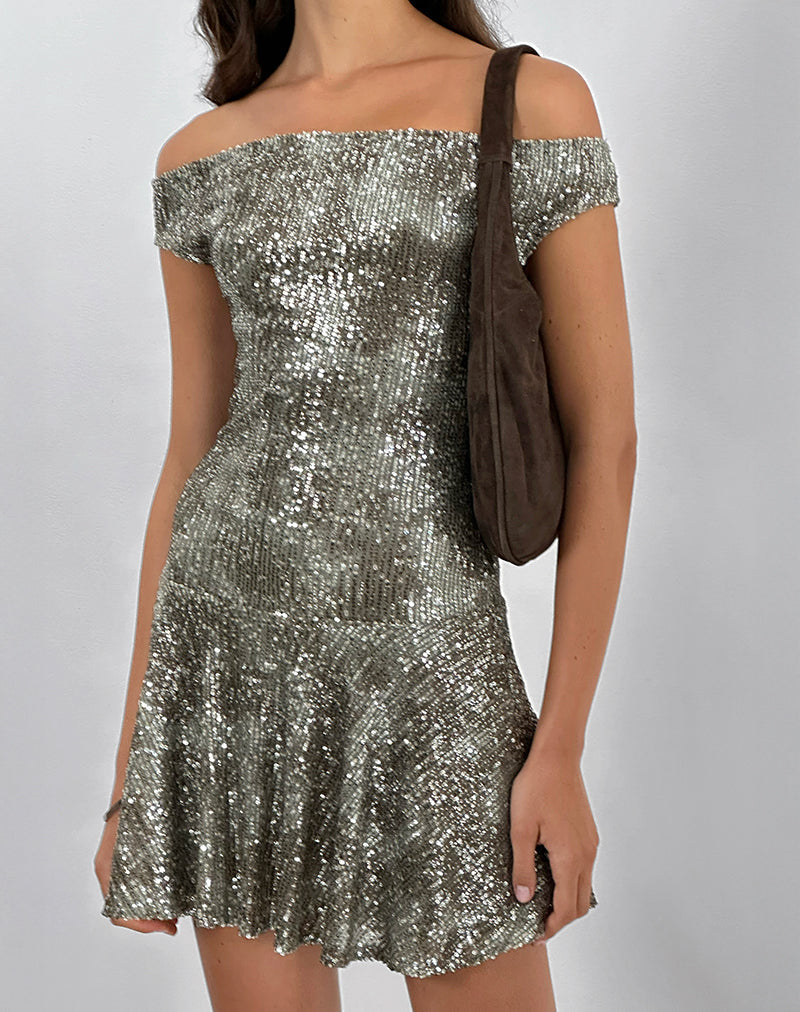 Image of Meden Minikleid aus Pailletten Grün Grau