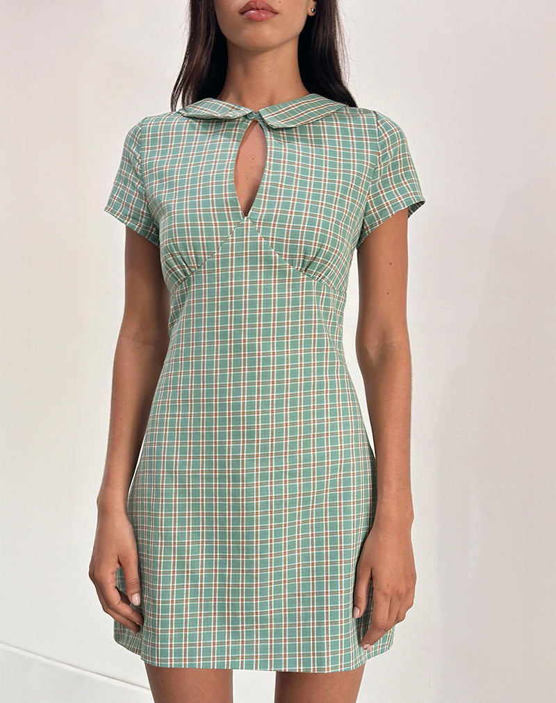 Image of Medora Schlüsselloch-Minikleid in Teal Check