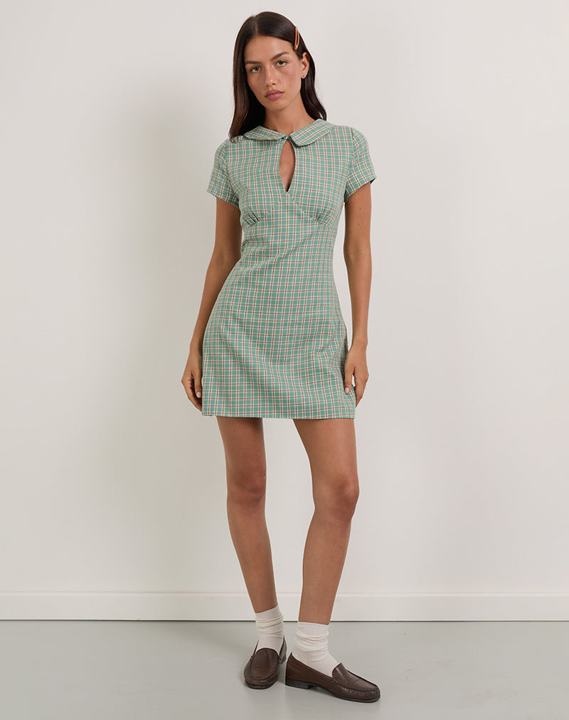 Image of Medora Schlüsselloch-Minikleid in Teal Check