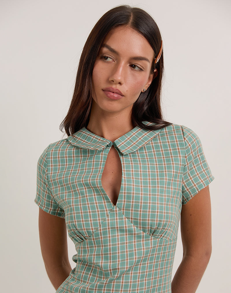 Image of Medora Schlüsselloch-Minikleid in Teal Check