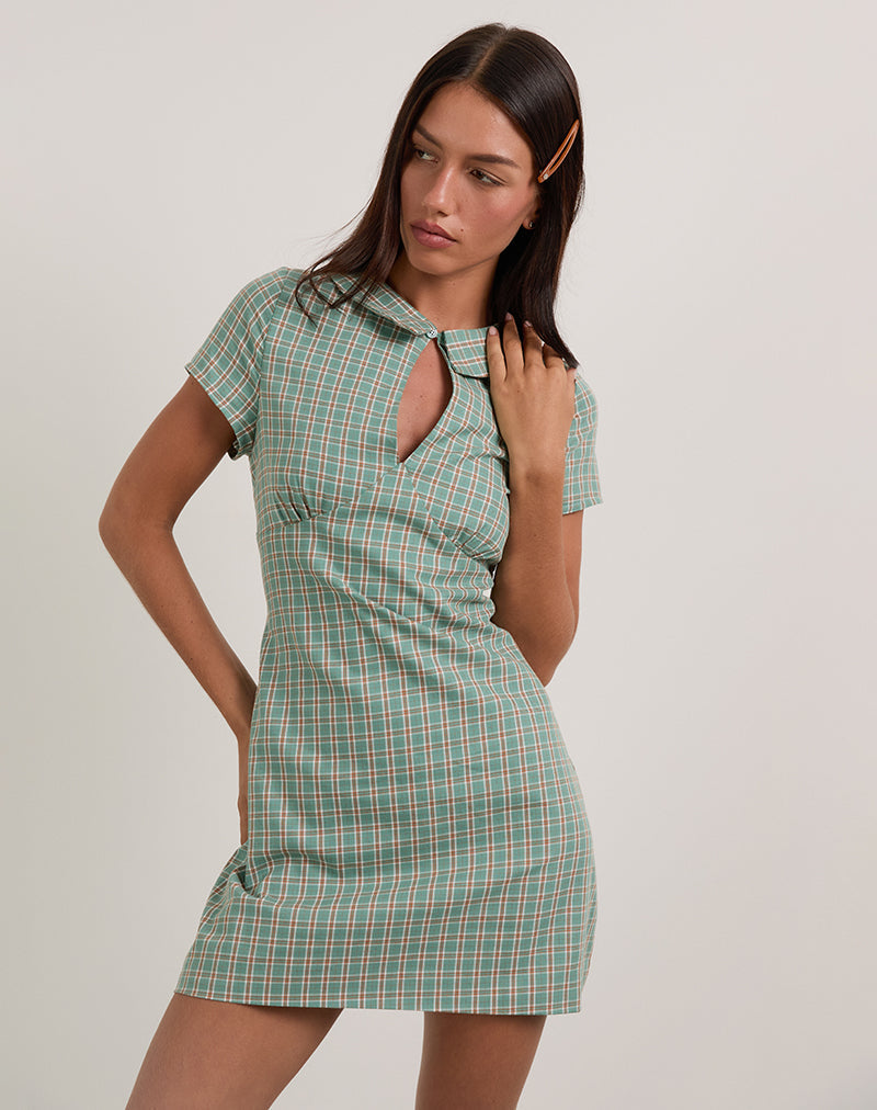 Medora Minikleid mit Schlüsselloch in Teal Check