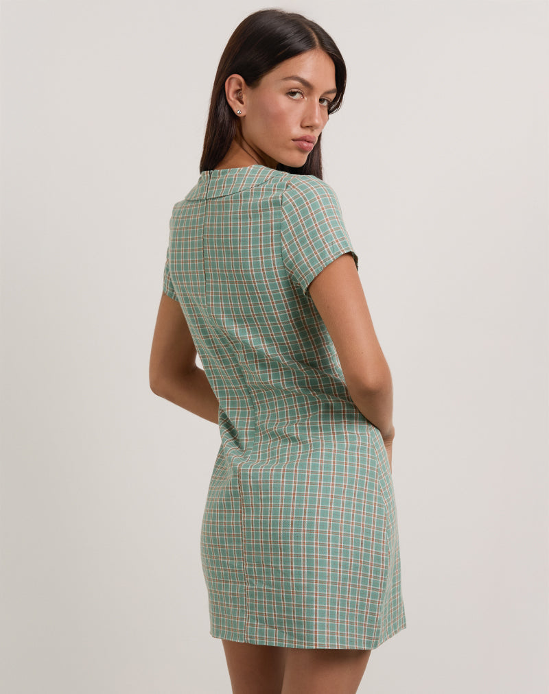 Image of Medora Schlüsselloch-Minikleid in Teal Check