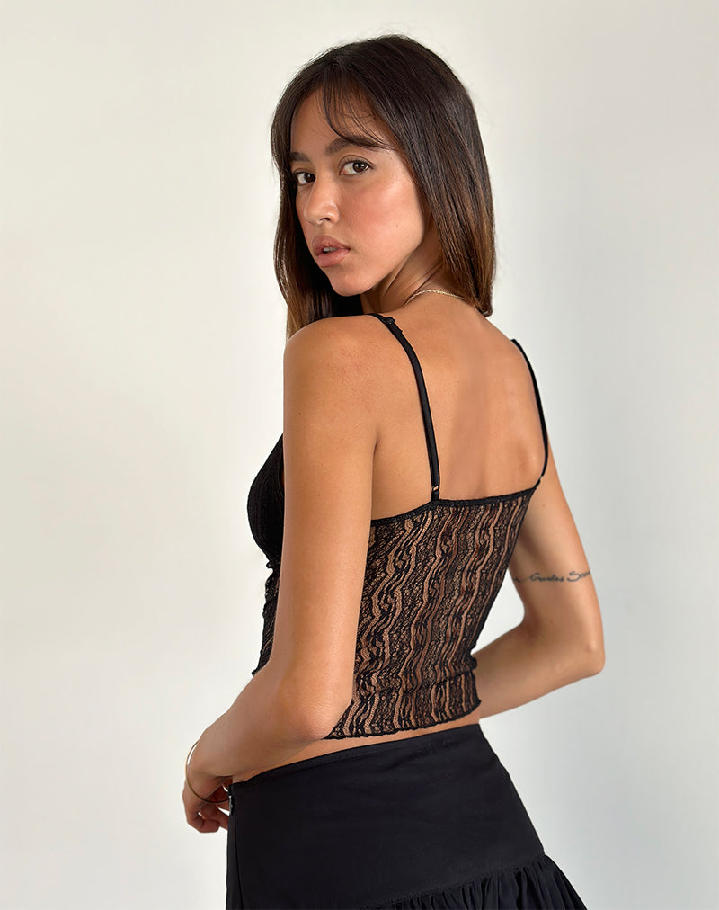 Image of Megara Riemchen-Top aus Spitze und Mesh Schwarz