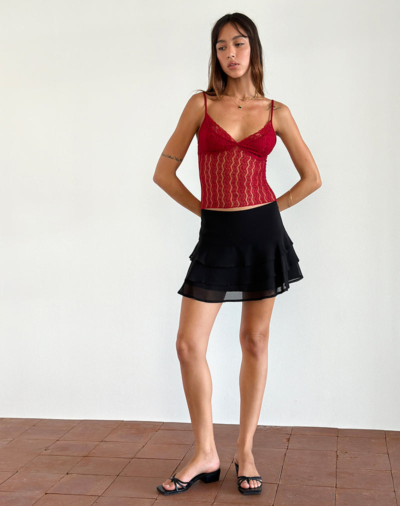 Image of Megara Riemchen-Top aus rotem Spitzen-Netz