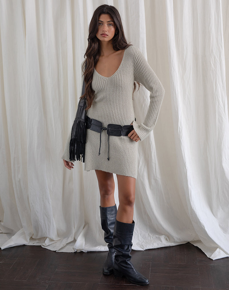 Image of Meghan Kleid aus breiterem Rippenstrick Ecru