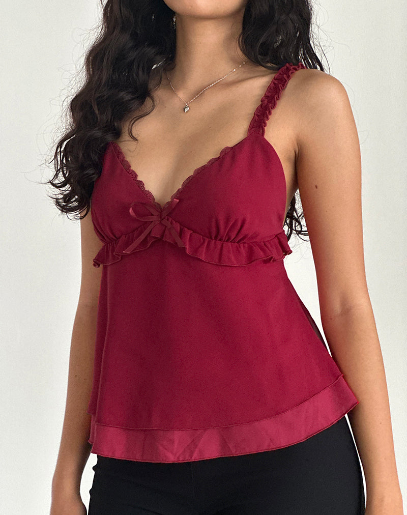 Melinda Rüschen-Cami-Top aus Chiffon Tiefrot
