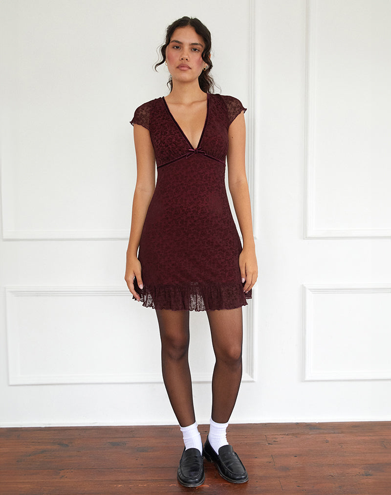 Image of Melva Minikleid in Ditsy Flock Gebranntes Kastanienbraun