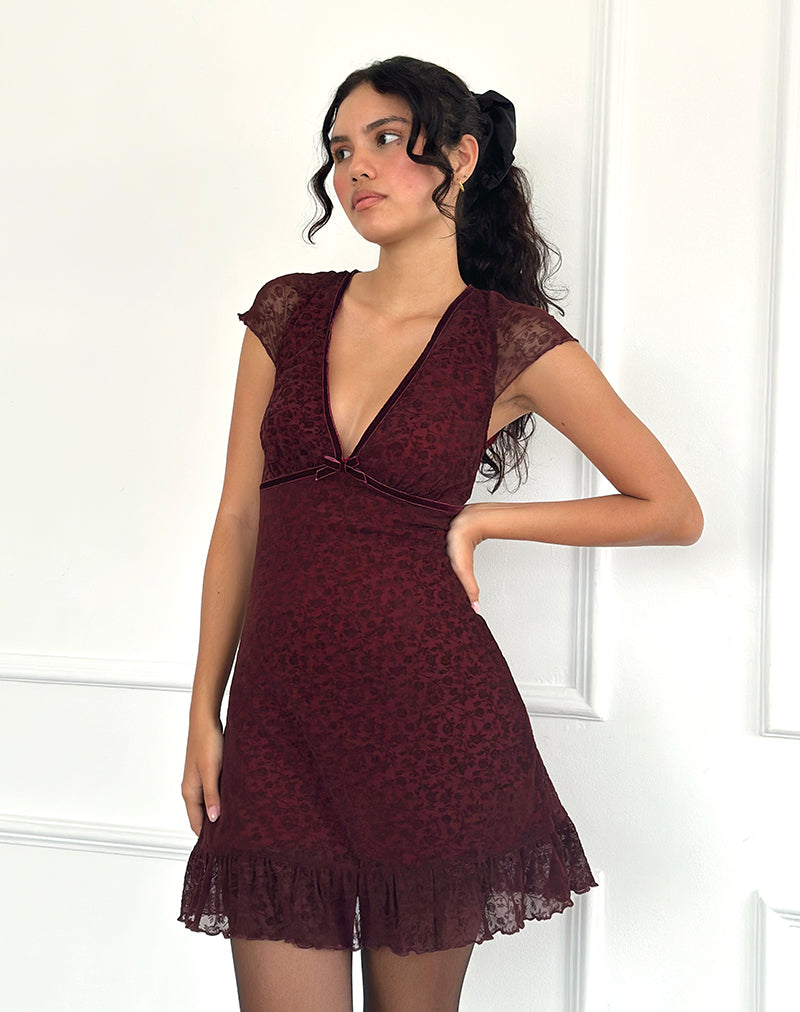 Image of Melva Minikleid in Ditsy Flock Gebranntes Kastanienbraun