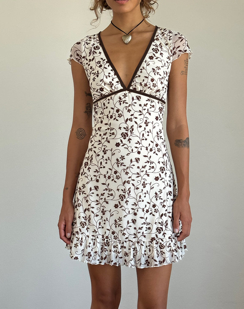 Melva Minikleid aus braunem Stielblütenflock