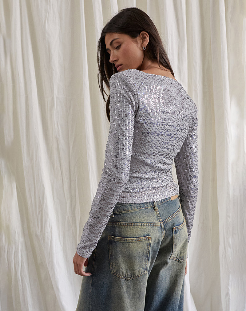 Bild von Meraga Tie Front Top in Silber Pailletten