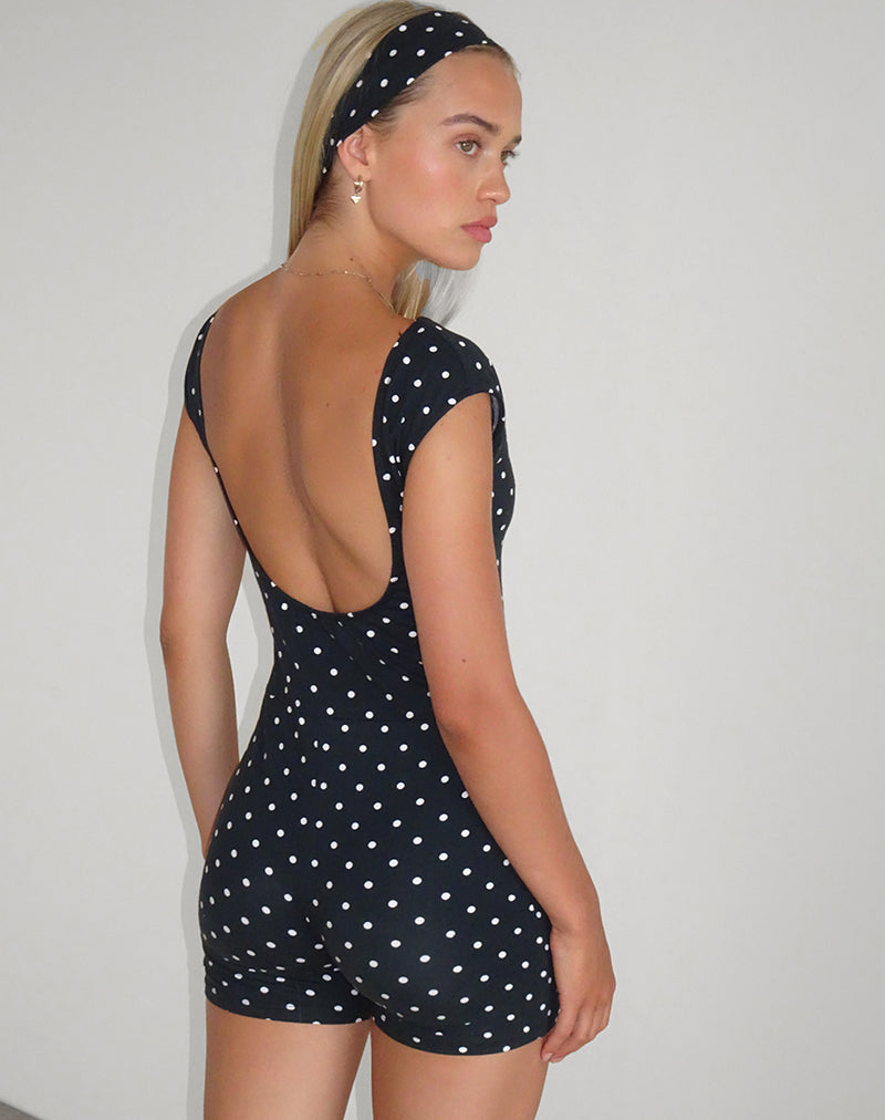 Image of Meredith Rückenfreier Playsuit in Polka Schwarz