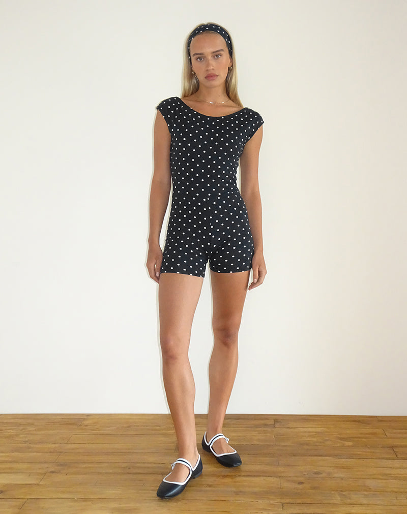 Image of Meredith Rückenfreier Playsuit in Polka Schwarz