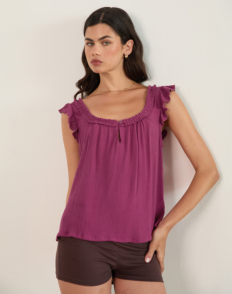 Bild von Merisso Rundhalsausschnitt Schlüsselloch-Top Daco in Rose Burgundy