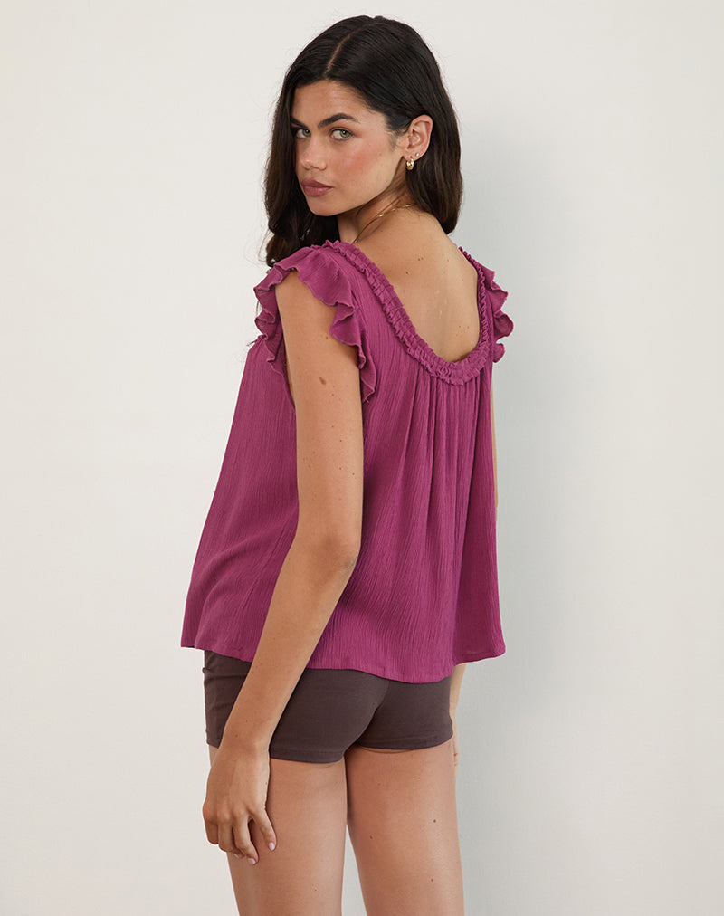 Bild von Merisso Rundhalsausschnitt Schlüsselloch-Top Daco in Rose Burgundy