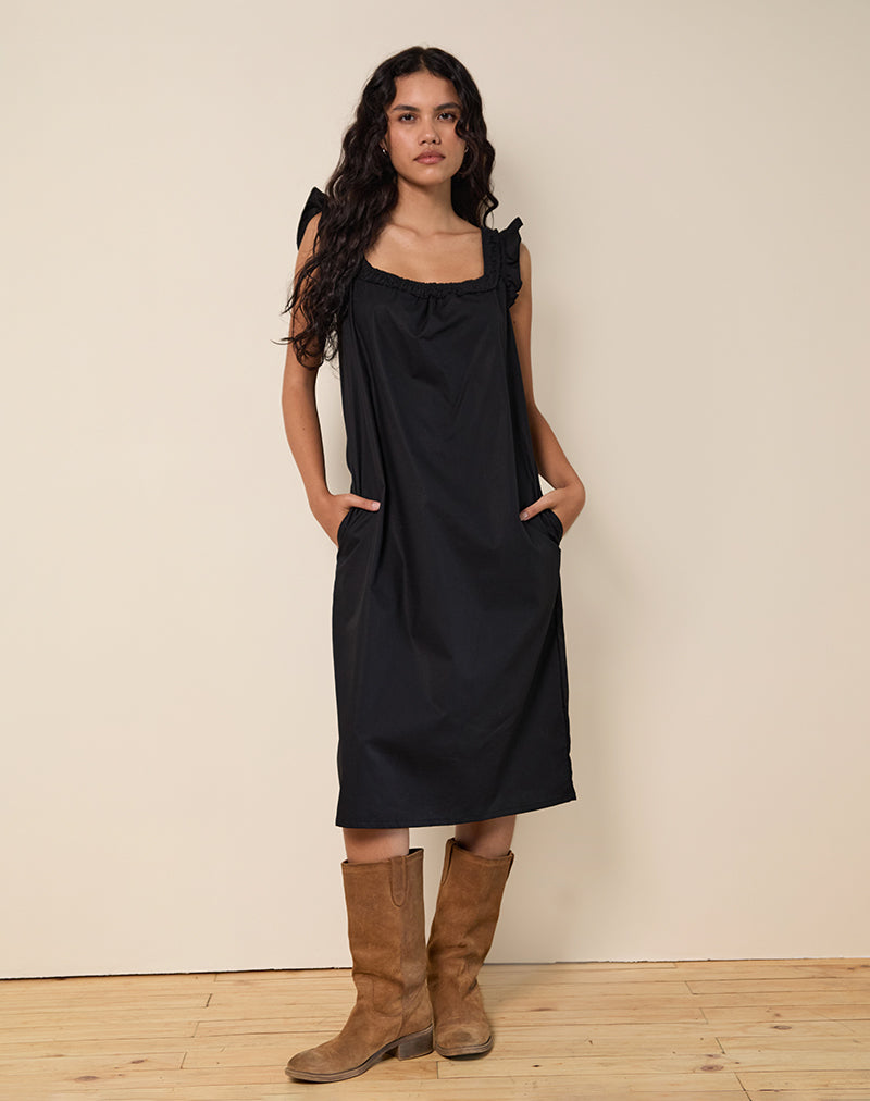 Merrily Smock Midikleid aus Popeline Schwarz