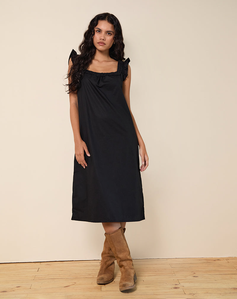 Image of Merrily Smock Midikleid aus Popeline Schwarz