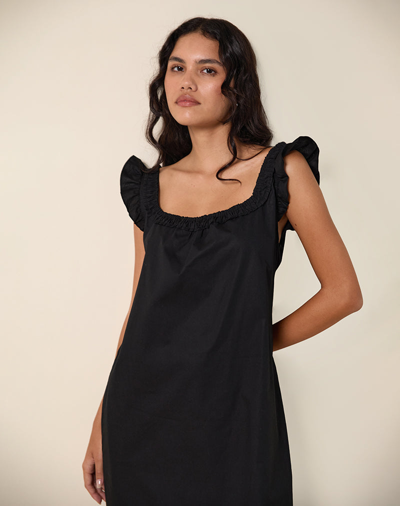 Merrily Smock Midikleid aus Popeline Schwarz