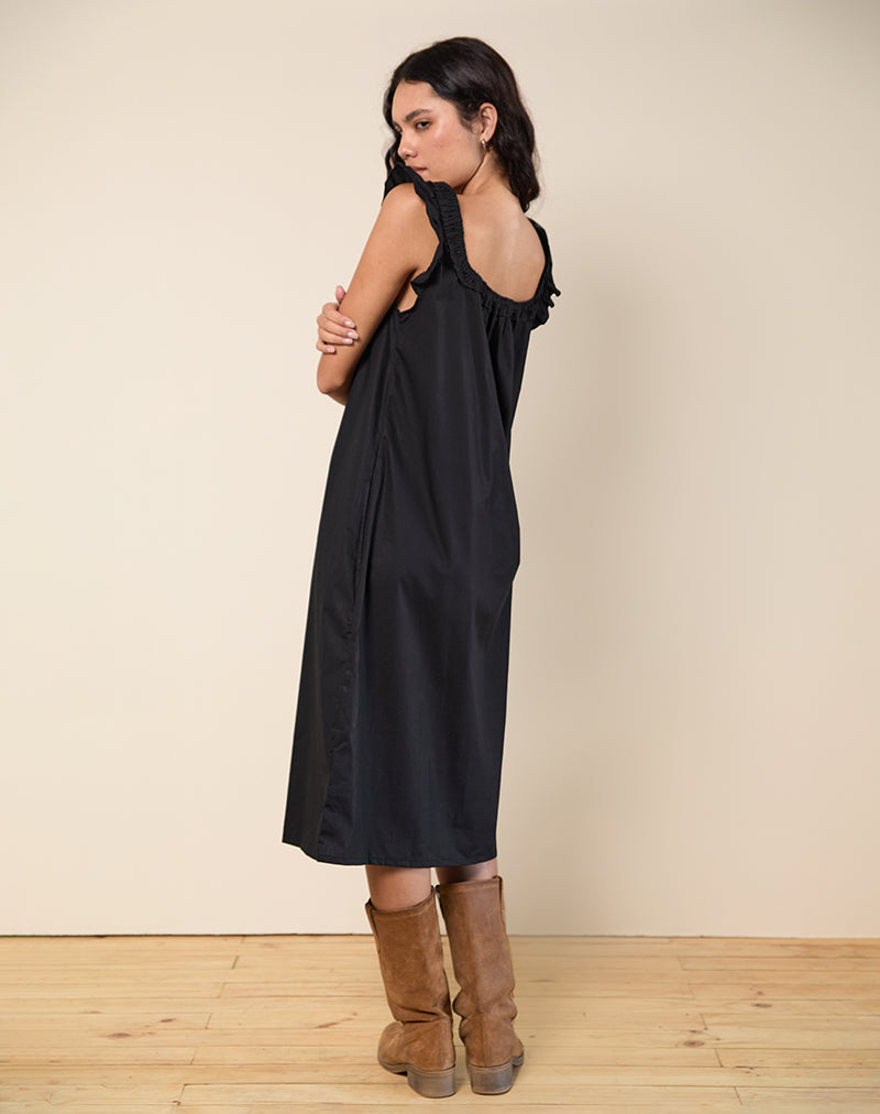 Image of Merrily Smock Midikleid aus Popeline Schwarz