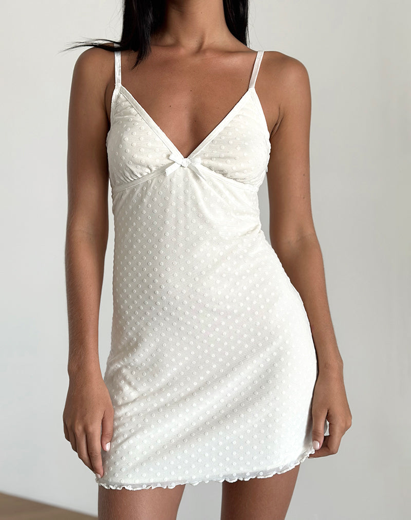Mevila Cami-Minikleid in Elfenbein mit Polka-Flock