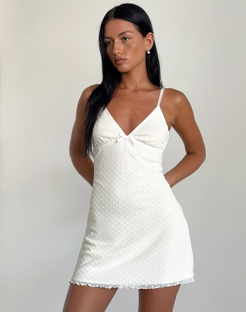 Mevila Cami-Minikleid in Elfenbein mit Polka-Flock
