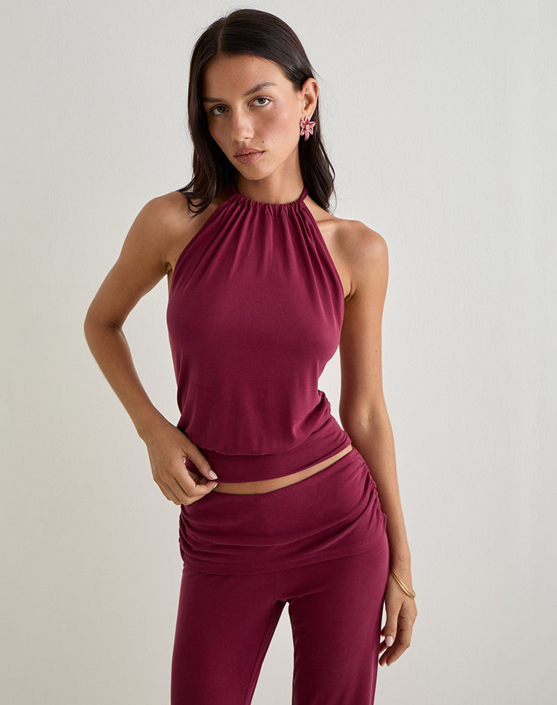 Image of Miasa Rückenfreies Neckholder-Top aus Cupro Burgundy