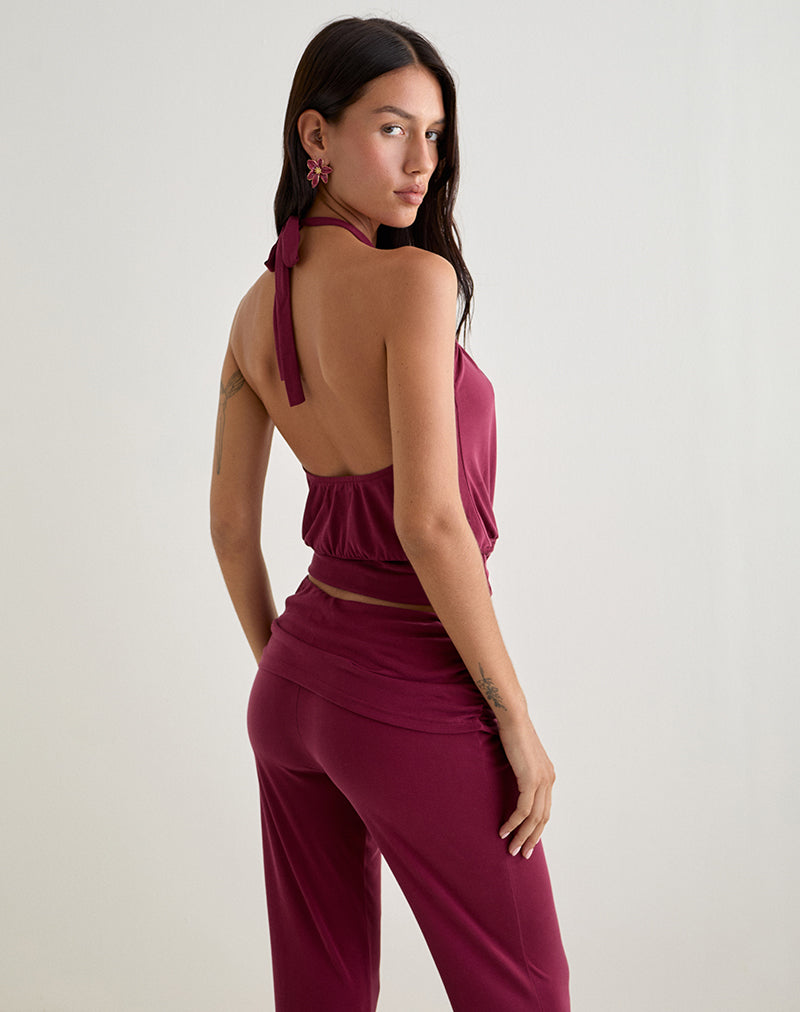 Image of Miasa Rückenfreies Neckholder-Top aus Cupro Burgundy