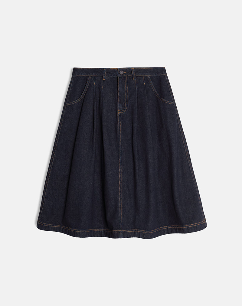 Bild von Midi-Denim-Faltenrock in Indigo