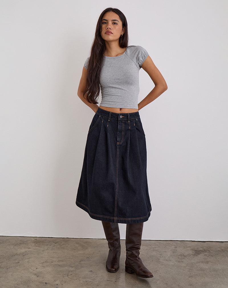 Bild von Midi-Denim-Faltenrock in Indigo