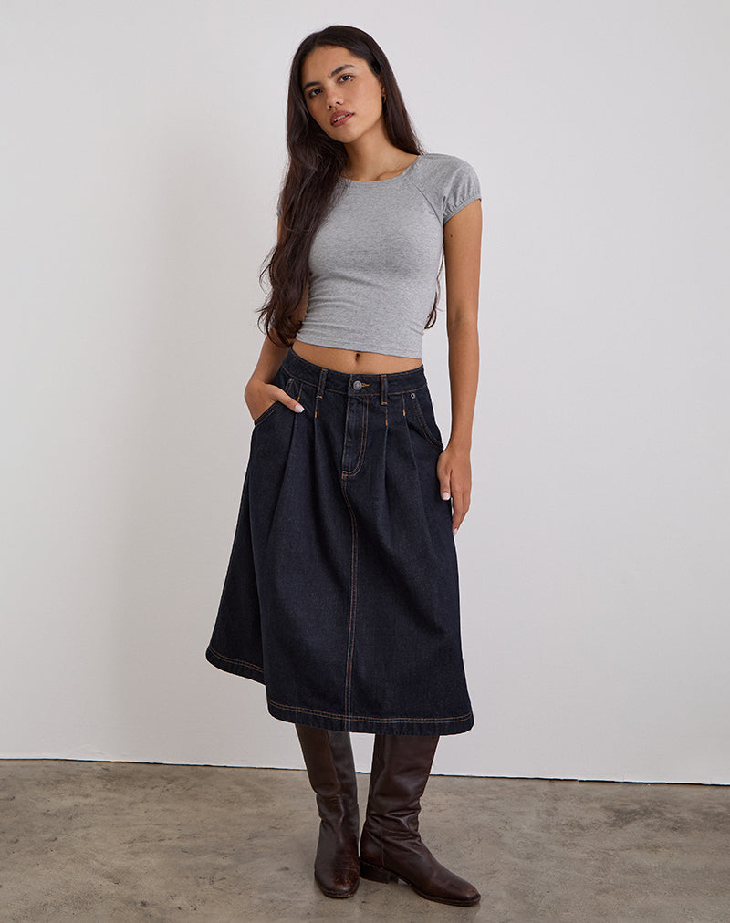 Bild von Midi-Denim-Faltenrock in Indigo