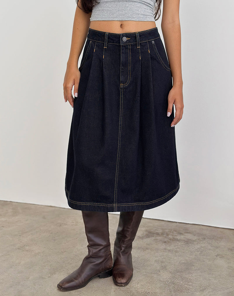 Bild von Midi-Denim-Faltenrock in Indigo