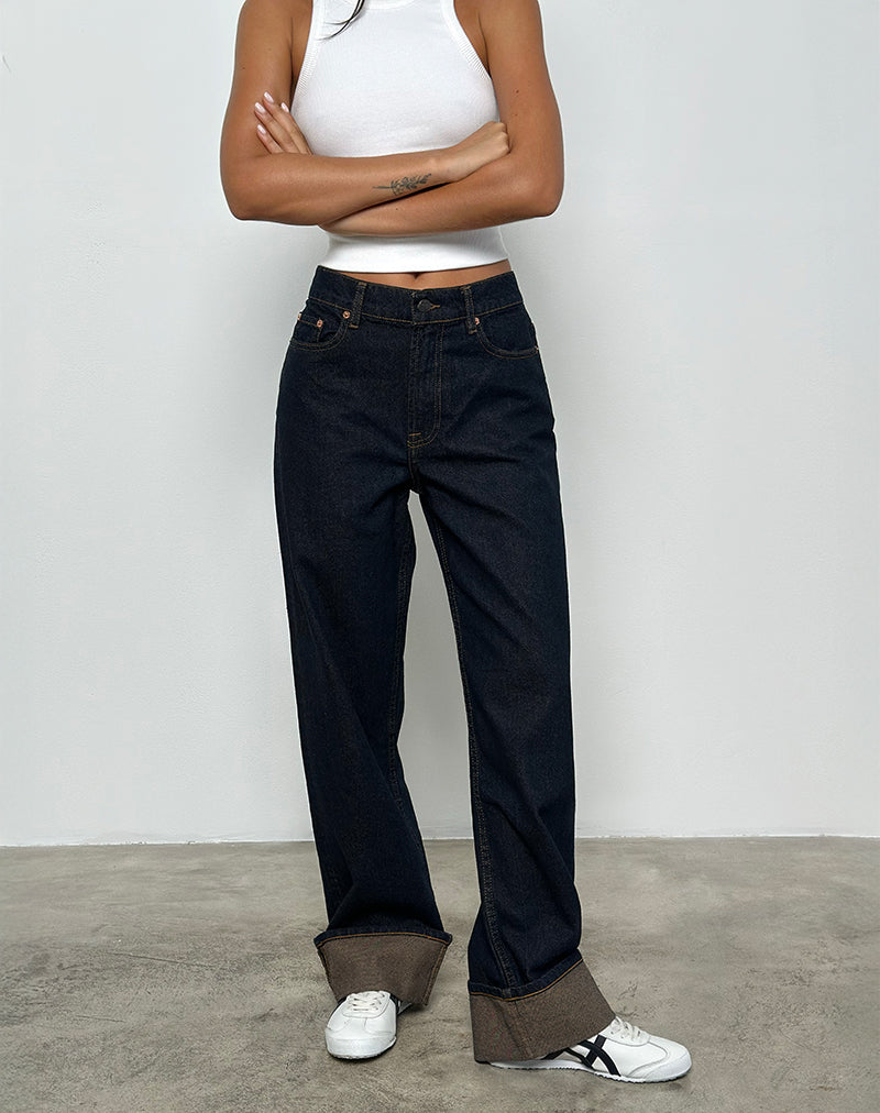 Bild von Mid Rise Turn Up Straight Jeans in Indigo