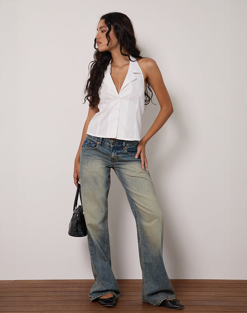 Image of Mikanu Bluse mit Neckholder und Knopfleiste aus Popeline Weiß