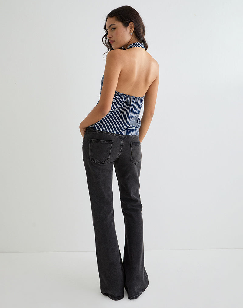 Image of Mikanu Neckholder-Bluse in Nadelstreifen Navy