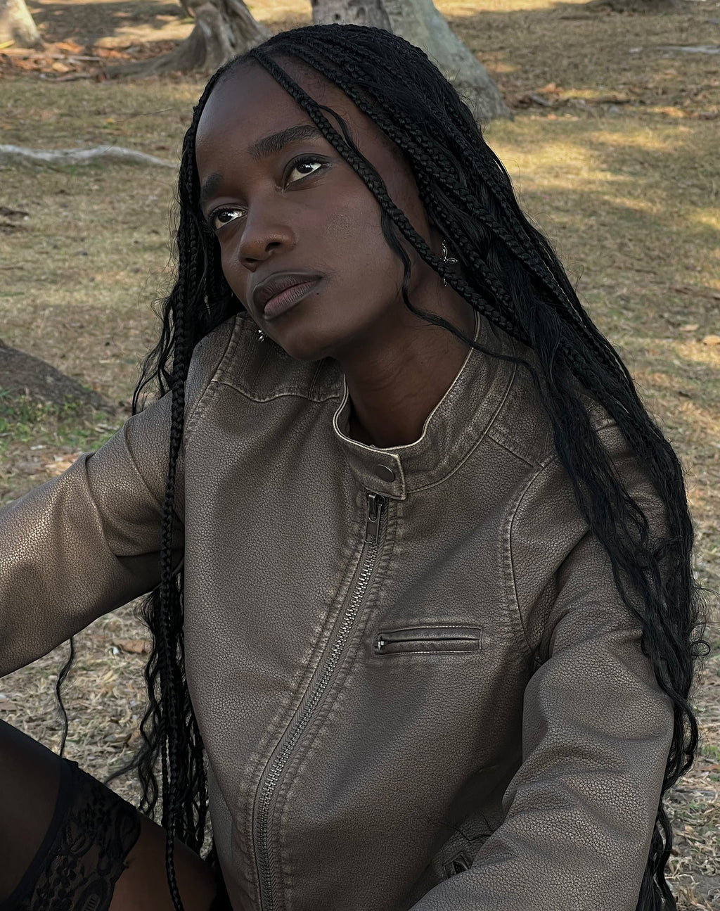 Mildred Distressed Biker Jacke in PU Olive
