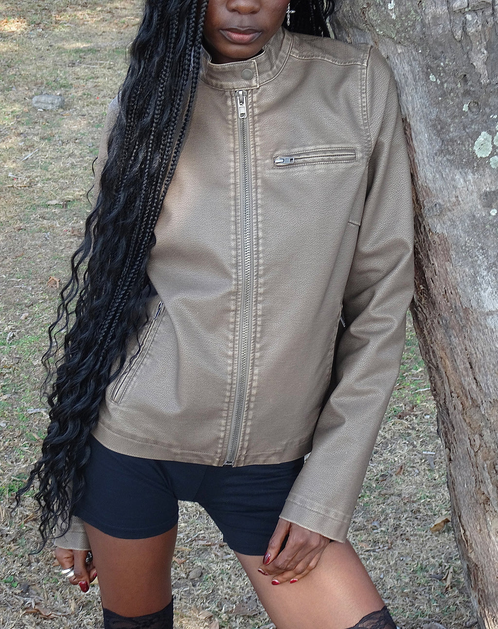 Mildred Distressed Biker Jacke in PU Olive