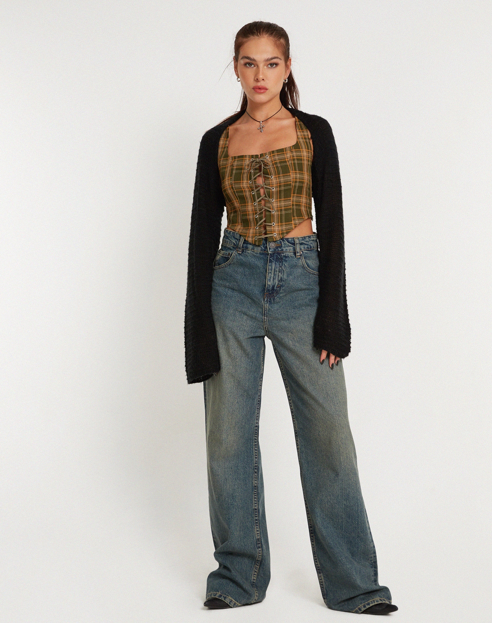 Image of Milton Korsett Top in Tartans Grün Braun